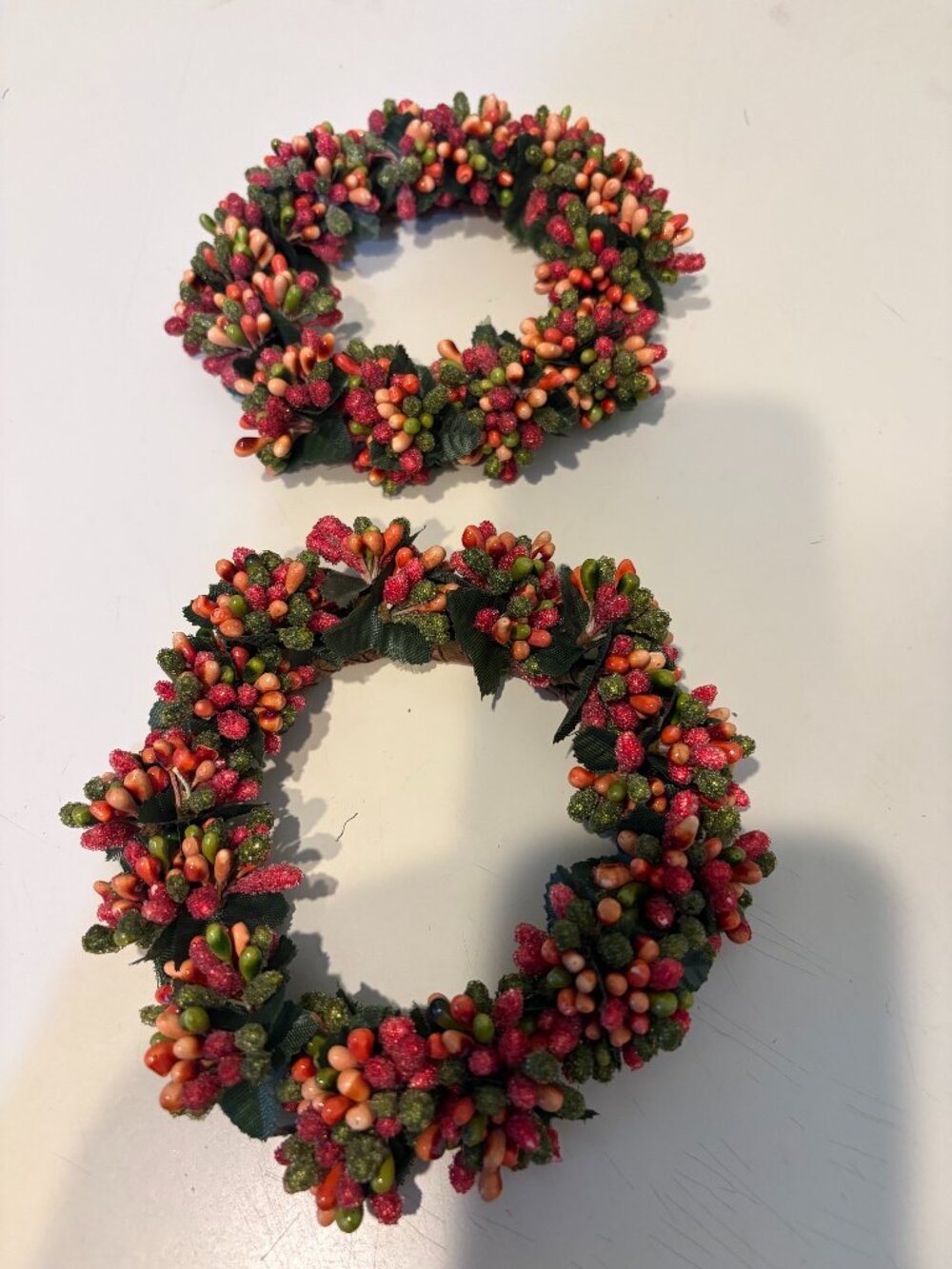 SET/2 VALERIE PARR HILL FALL AUTUMN HARVEST ORANGE BEADED PIP BERRY CANDLE RINGS